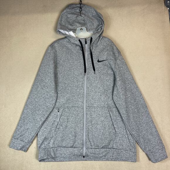 Nike Hoodie Mens XL Gray Therma Fit Full Zip Athletic Training Fleece Jacket - Picture 1 of 11